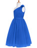 One Shoulder Royal Blue Pleated Tulle Junior Bridesmaid Dress